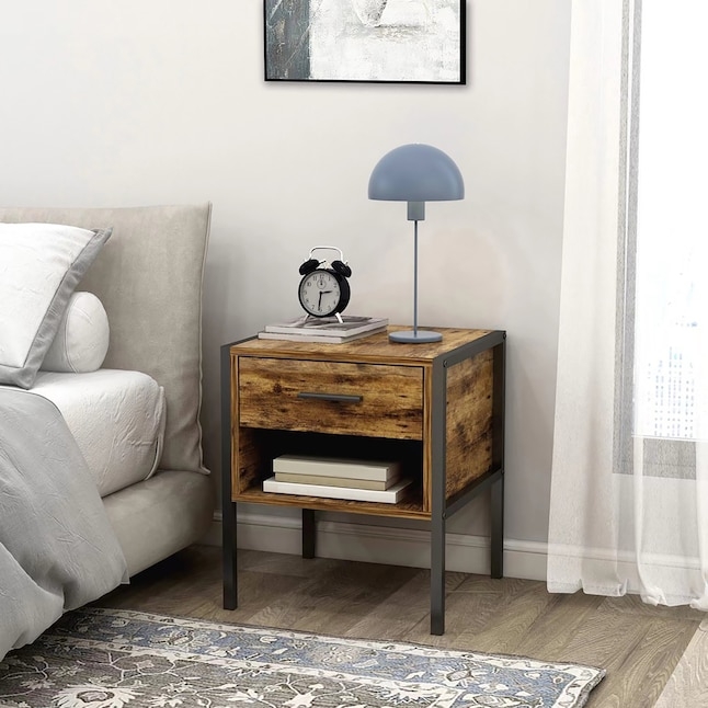 Rustic Industrial Nightstand Set with X-Brace Sides and Mesh Shelf