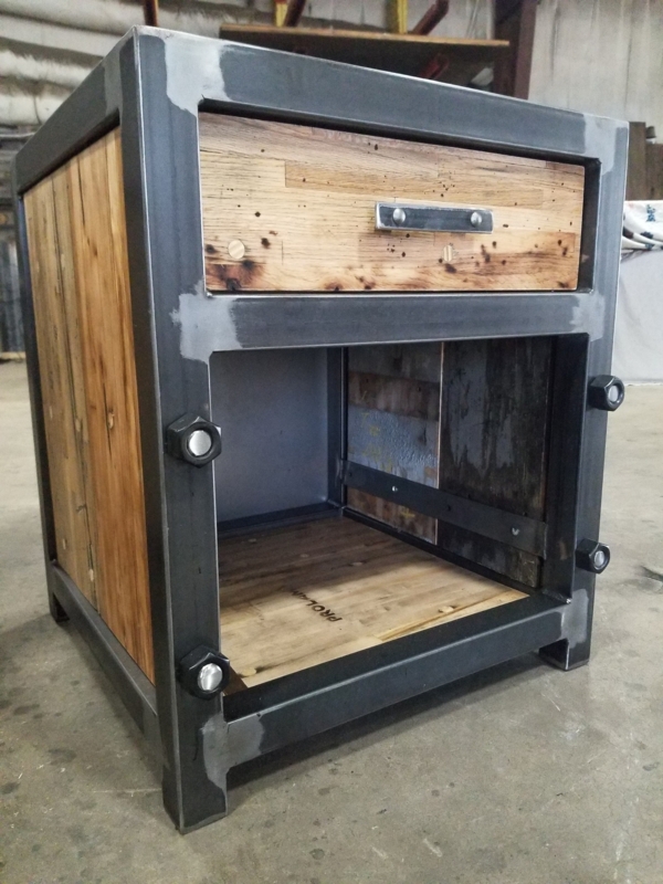 Rustic Industrial Side Table with Welded Frame and Three Tier Shelving