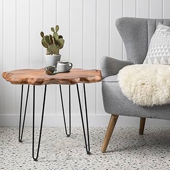 Rustic Live Edge Side Table Tripod Legs Industrial Accent