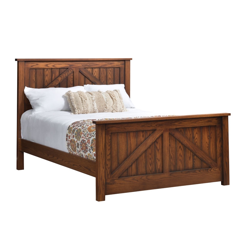 Rustic Lodge Mission Style Bed High Footboard Slat Headboard Dark Wood