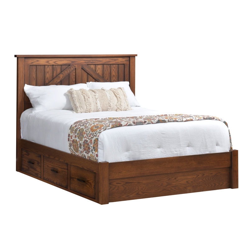 Rustic Lodge Storage Bed Frame Integrated Drawers Panel Construction Wood