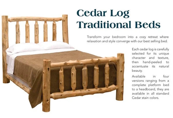 Rustic Log Bed Frame with Cedar Wood Spindle Design
