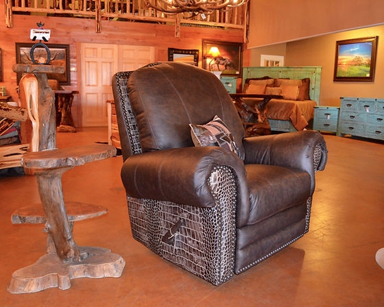 Rustic Log Frame Recliner Chair Dark Brown Leather-Like