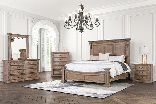 Rustic Modern Bedroom Set Weathered Oak Finish Heavy Block Silhouette Bed