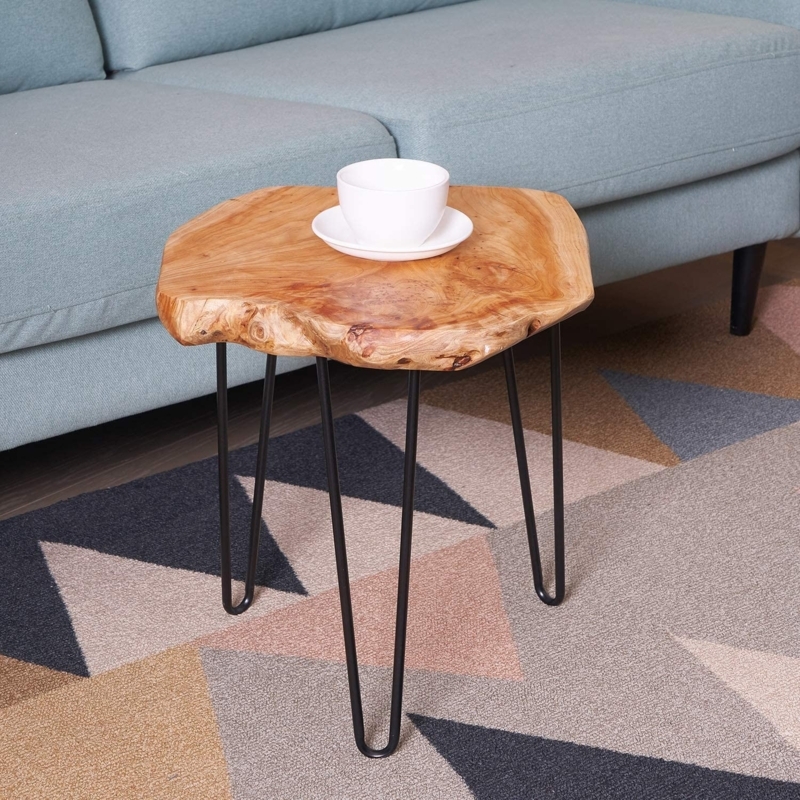 Rustic Modern End Table with Black Metal Hairpin Legs