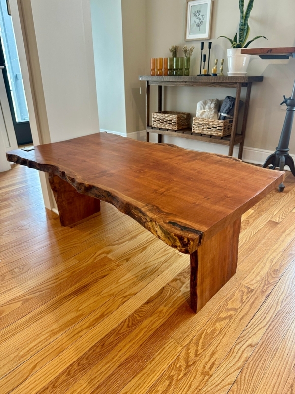 Rustic Modern Live Edge Coffee Table with Black Metal Hairpin Legs