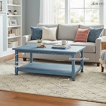 Rustic Nesting Coffee Table Set with Heavily Distressed Antique Blue