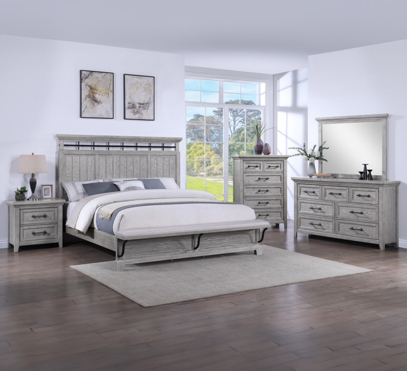 Rustic Nightstand Black Bar Pulls Wood Grain Farmhouse Style