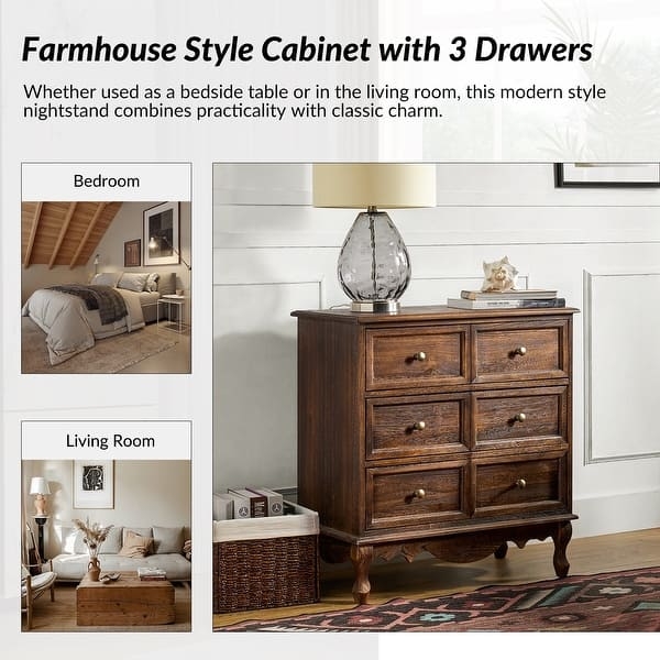 Rustic Nightstand Distressed Walnut Tall Profile Three Drawers