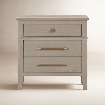 Rustic Nightstand in Honey Finish with Three Drawers & Metal Pulls