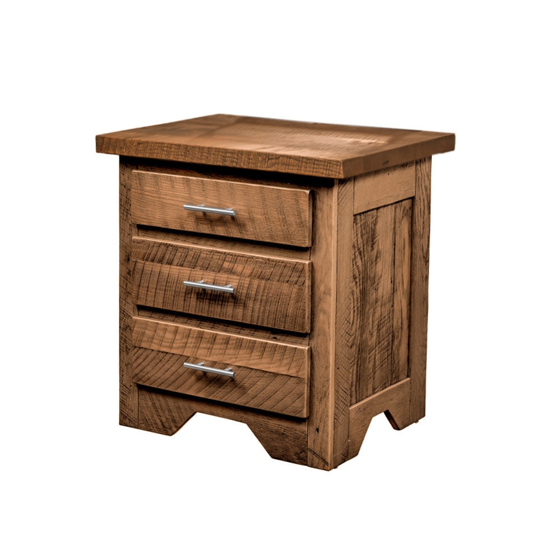 Rustic Nightstand with Cup Pulls and Three Drawer Storage