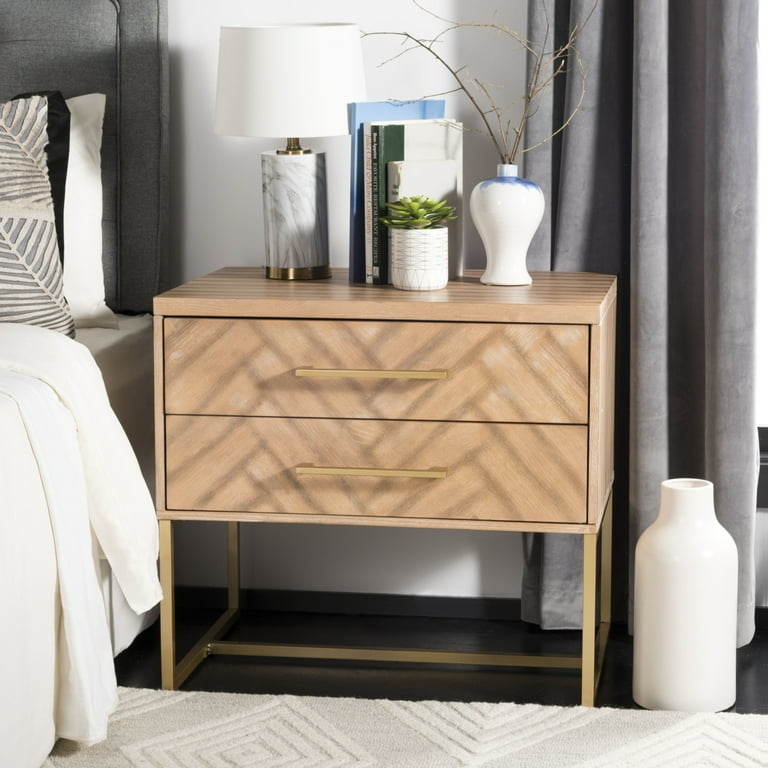 Rustic Oak Nightstand with Gold Tapered Legs