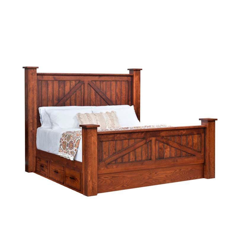 Rustic Poster Bed With Drawers Capped Poster Silhouette Warm Brown Wood