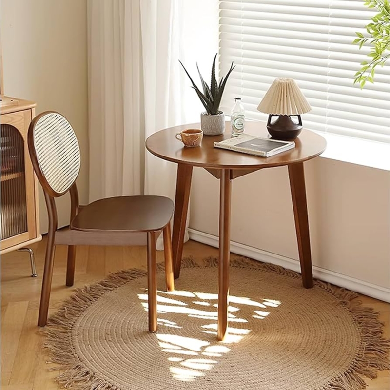 Rustic Round Dining Table with Dark Wood Geometric Base
