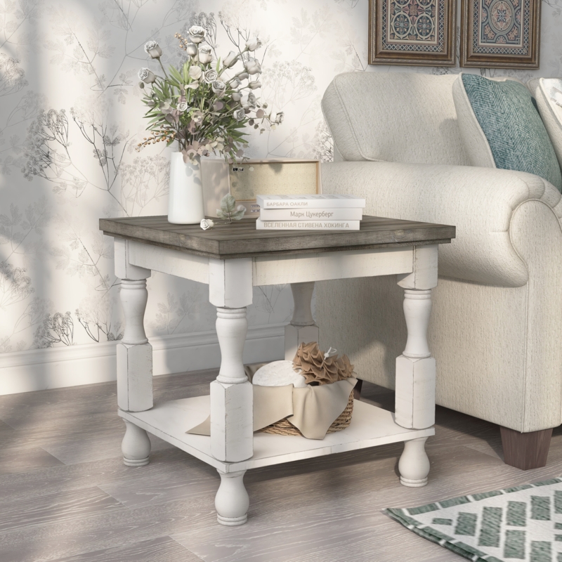 Rustic Side Table Heavily Distressed Finish Plank Top