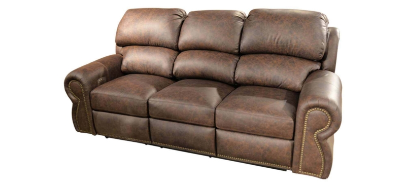 Rustic Traditional Three-Seater Reclining Sofa with Nailhead Trim
