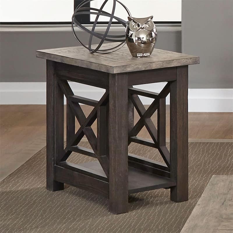 Rustic Two-Tone Side Table, X-Frame with Ash Top