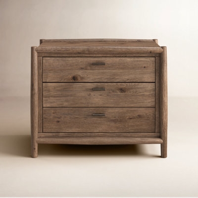 Rustic Two-Tone Wide Nightstand with Distressed Cream Finish