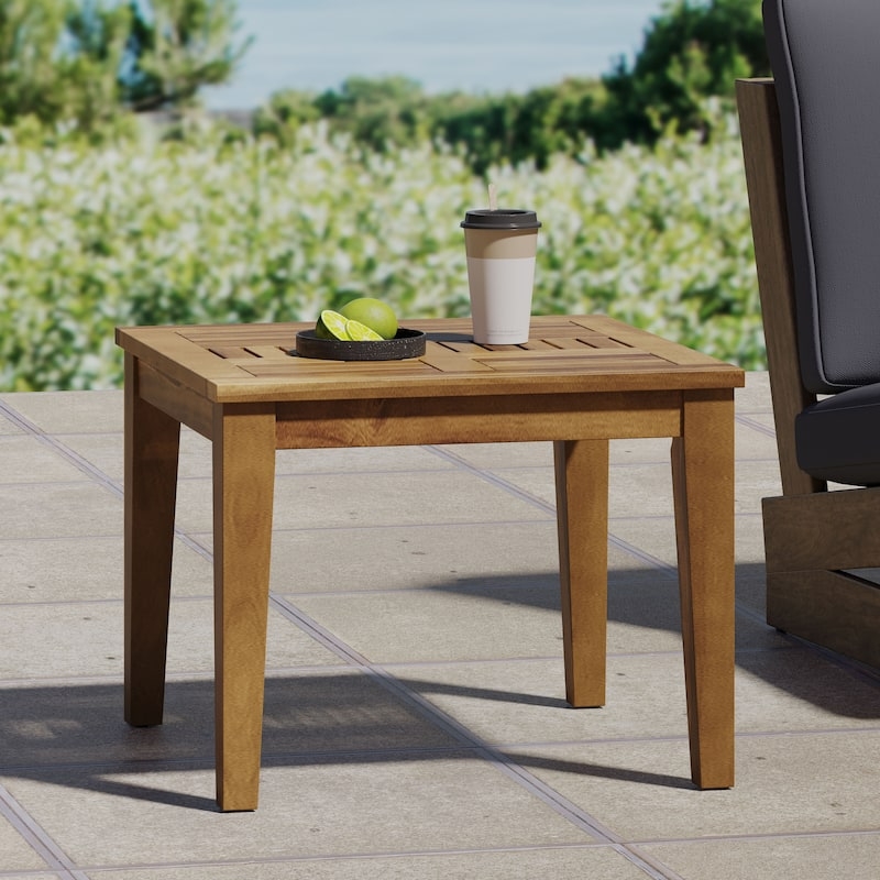Rustic Weathered Gray Patio Side Table Slatted Garden Accent