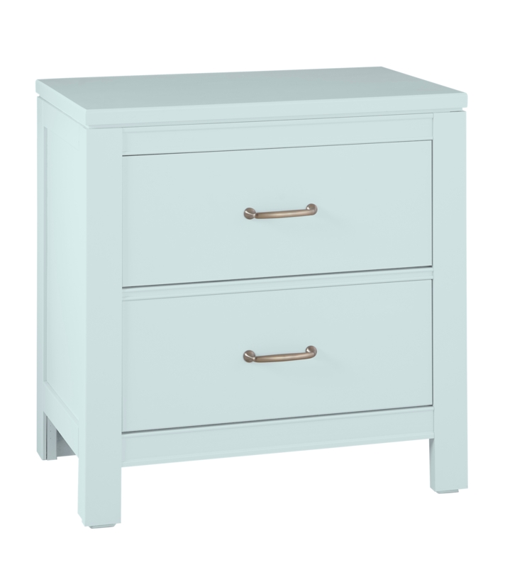 Rustic Weathered Grey Nightstand with Two Drawers and Metal Pulls