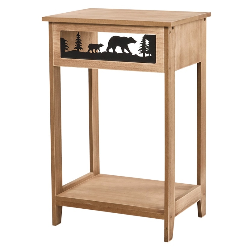 Rustic Wood And Metal C-Shaped Side Table Cantilever Design