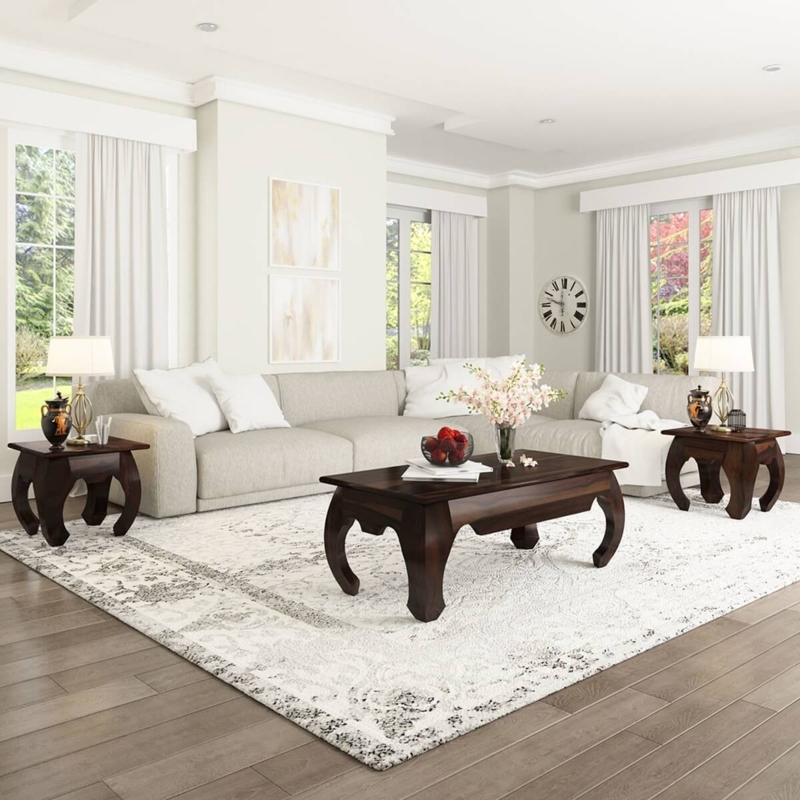Rustic Wood Coffee Table Set, Southwestern Style, Heavy Block Legs
