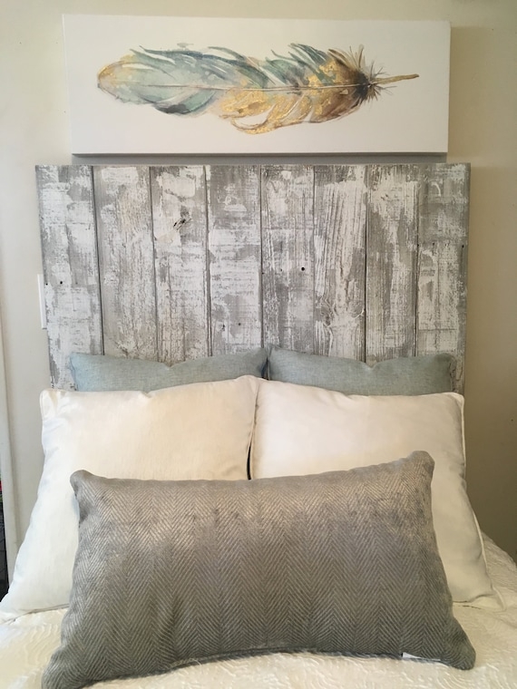 Rustic Wood Headboard with Plank Design, Whitewashed Finish