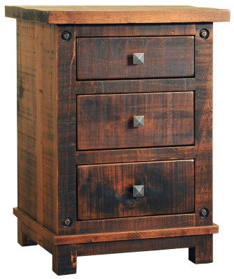 Rustic Wood Nightstand featuring Riveted Metal Corner Accents