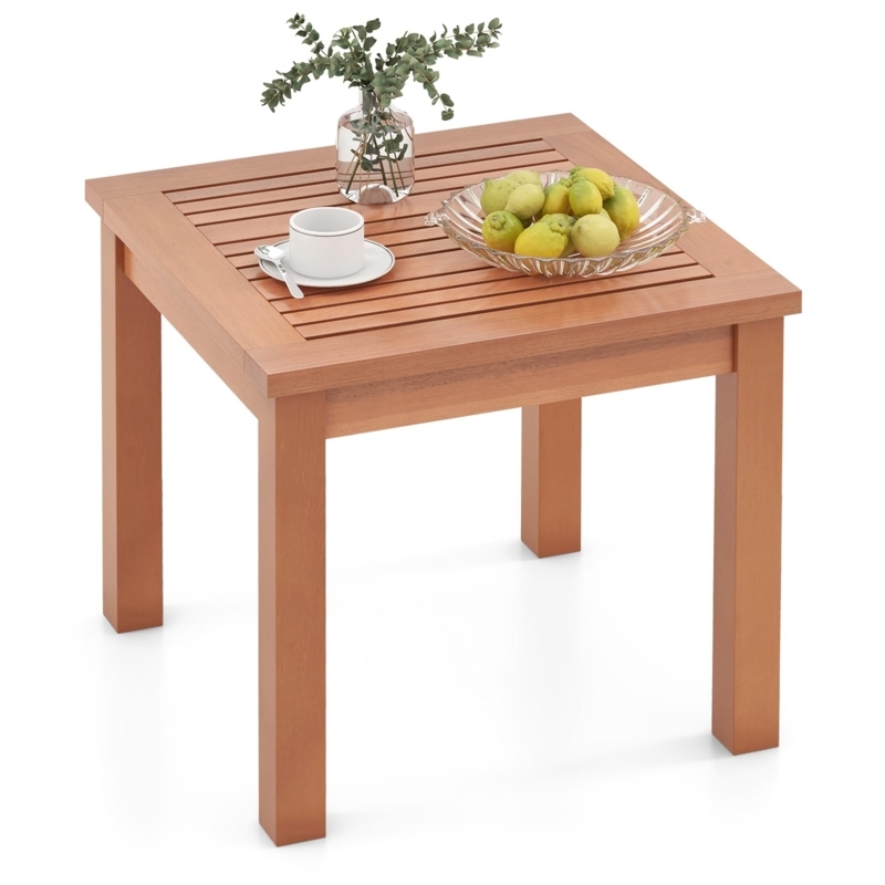 Rustic Wood Outdoor Side Table with H-Stretcher Base, Adirondack Style