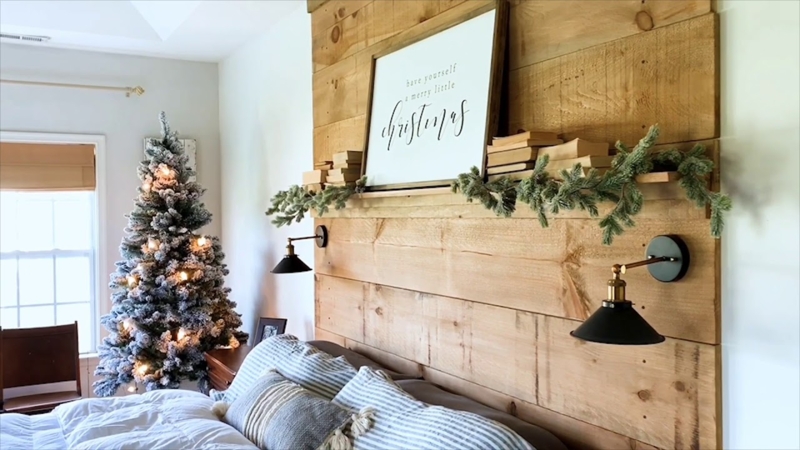 Rustic Wood Paneled Headboard Design for Bedroom Idea