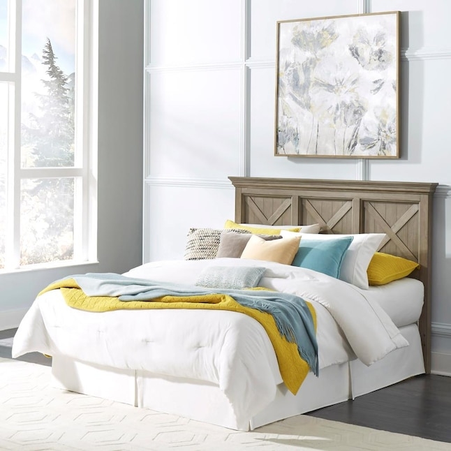 Rustic Wood Queen Headboard Paneled Wood Design Lodge Style Brown Finish