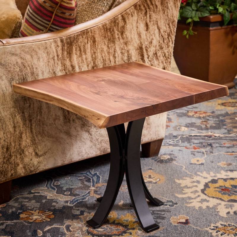 Satin Finish End Table with Live Edge and Hairpin Legs