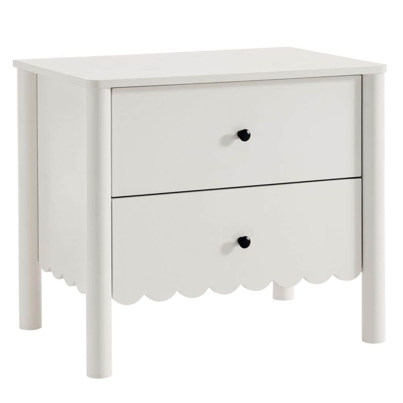 Scalloped Drawer Front Nightstand with Gold Hardware Accents