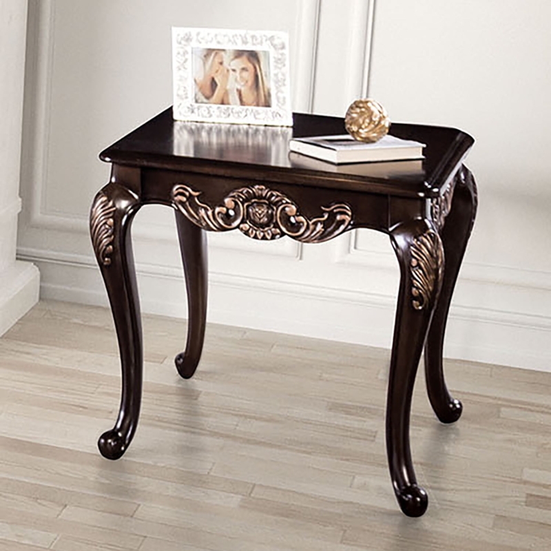 Scalloped Edge End Table in Dark Cherry with Drawer and Shelf
