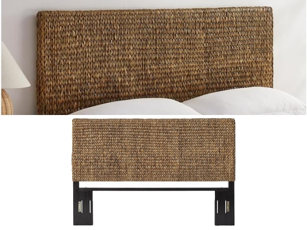 Scalloped King Size Headboard Handwoven Seagrass Woven Panels Coastal