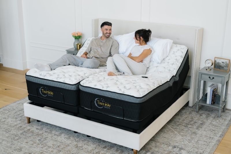 Scandi-Style Charcoal Adjustable Bed Base Integrated into Light Wood Frame
