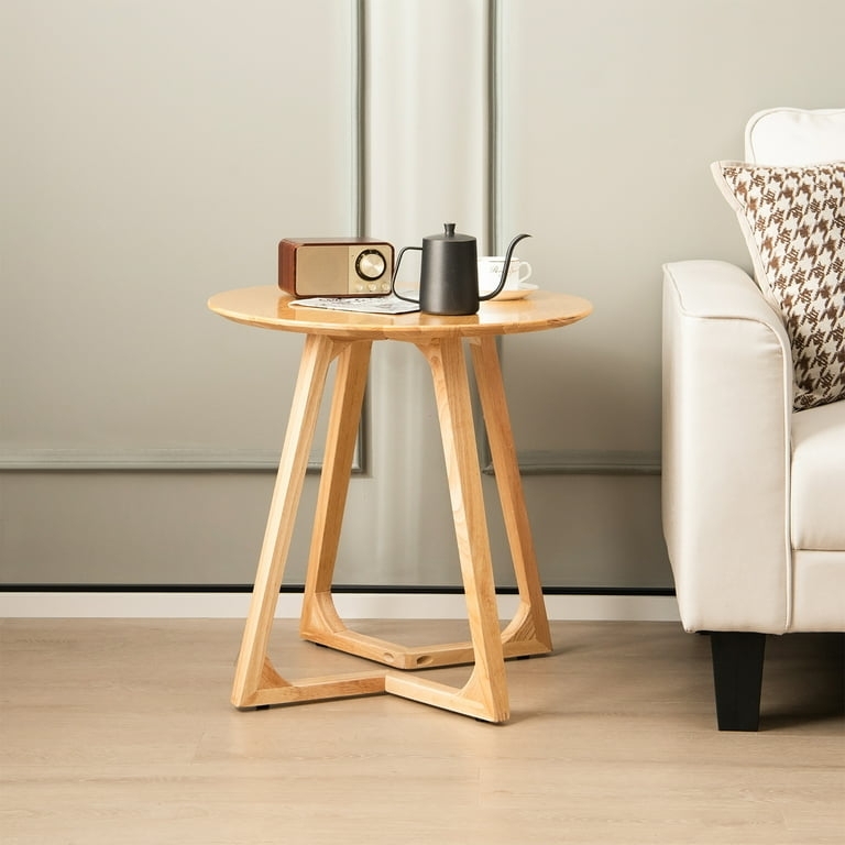 Scandinavian End Table with Circular Pedestal Base and Round Top