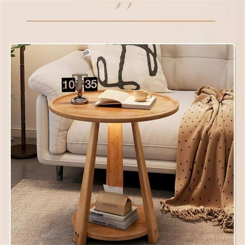 Scandinavian End Table with Integrated Round Lower Shelf and Tripod Legs