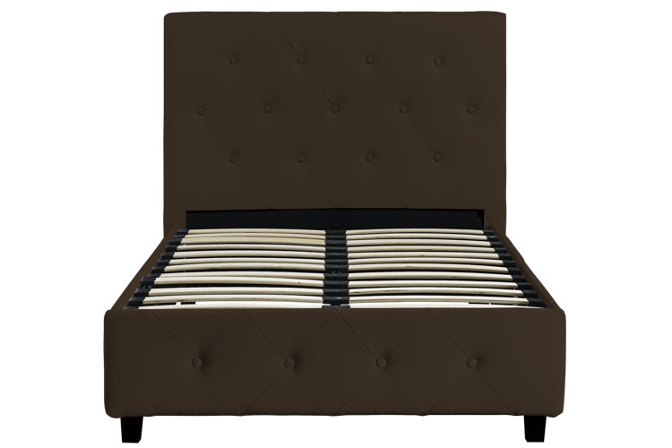 Scandinavian Gray Upholstered Platform Bed Tapered Legs Minimalist