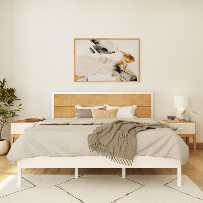 Scandinavian King Bedroom Set Natural Birch Slatted Headboard