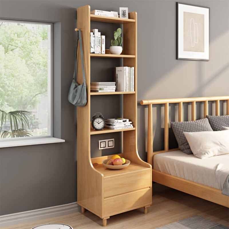 Scandinavian Light Wood Tall Bookcase with Tapered Legs