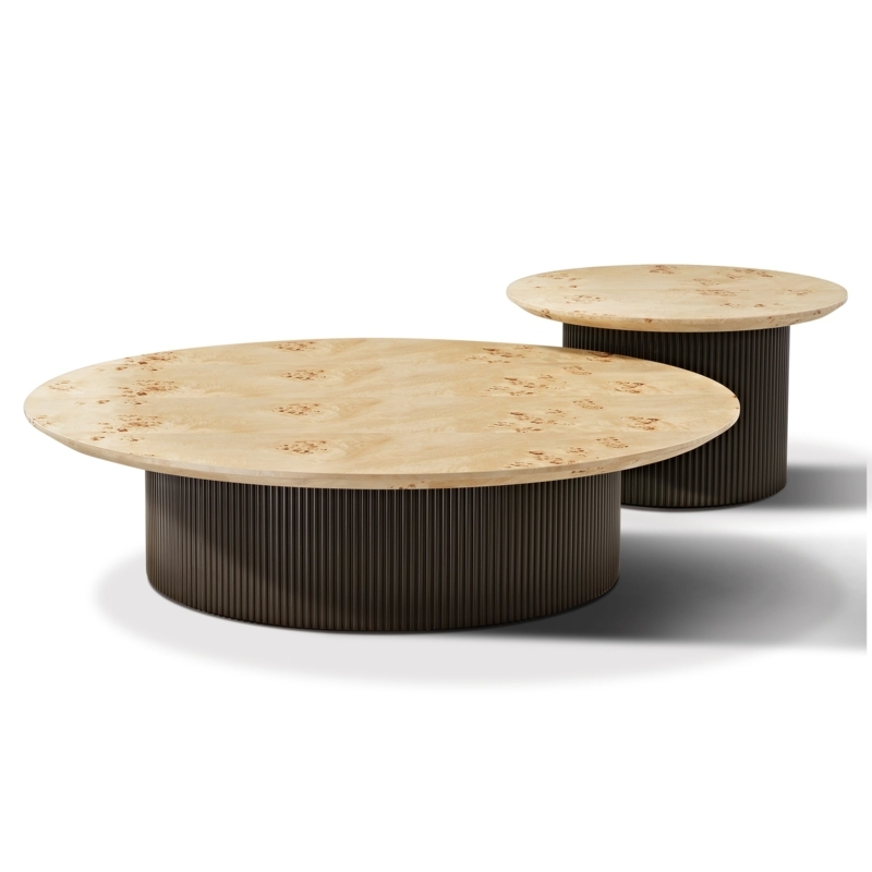 Scandinavian Nesting Coffee Table Set Round Light Wood Black Legs