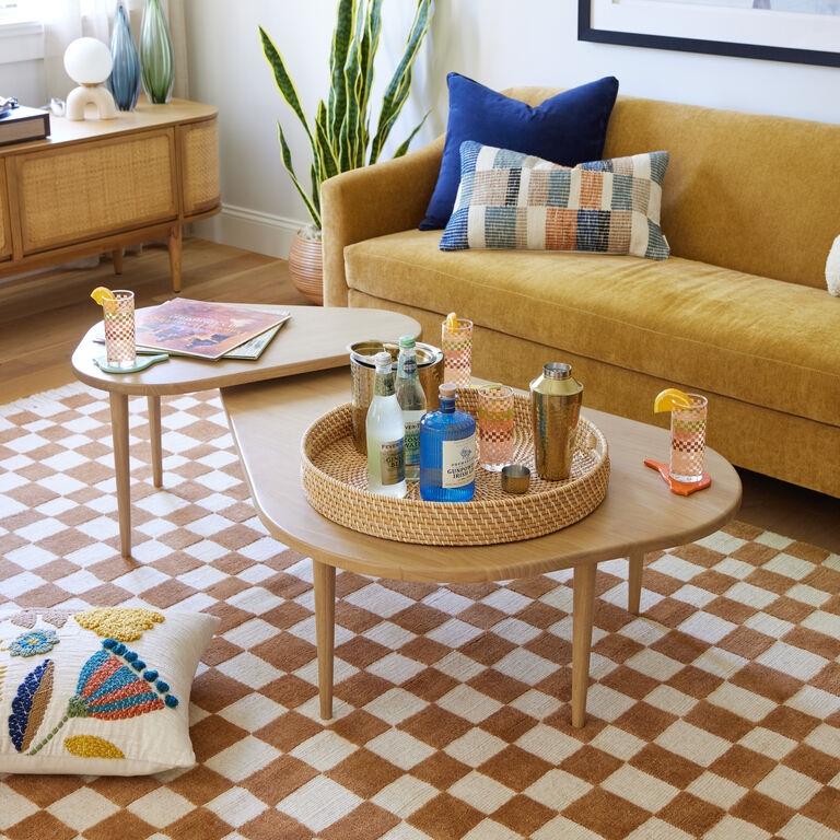 Scandinavian Nesting Coffee Table Set Round Natural Wood