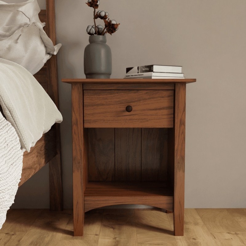 Scandinavian Nightstand, Inset Pull, Rounded Edges, Light Wood