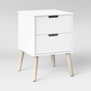 Scandinavian Nightstand White with Cutout Handle and Open Shelf