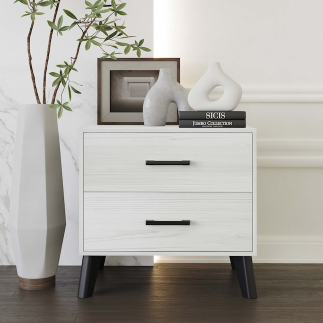 Scandinavian Nightstand with Two-Tone Finish and Splayed Tapered Legs