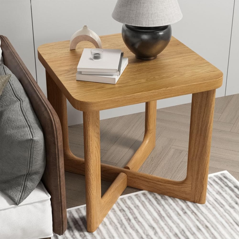 Scandinavian Oak End Table, Square Top with Rounded Corners, Tapered Legs