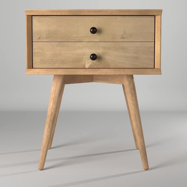 Scandinavian Oak Nightstand Cutout Handles Splayed Legs Bedside Table