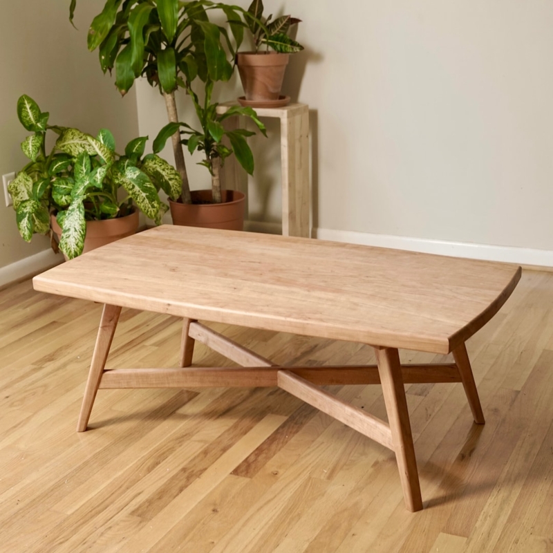 Scandinavian Oval Coffee Table with Contrasting Wood Inlay Top