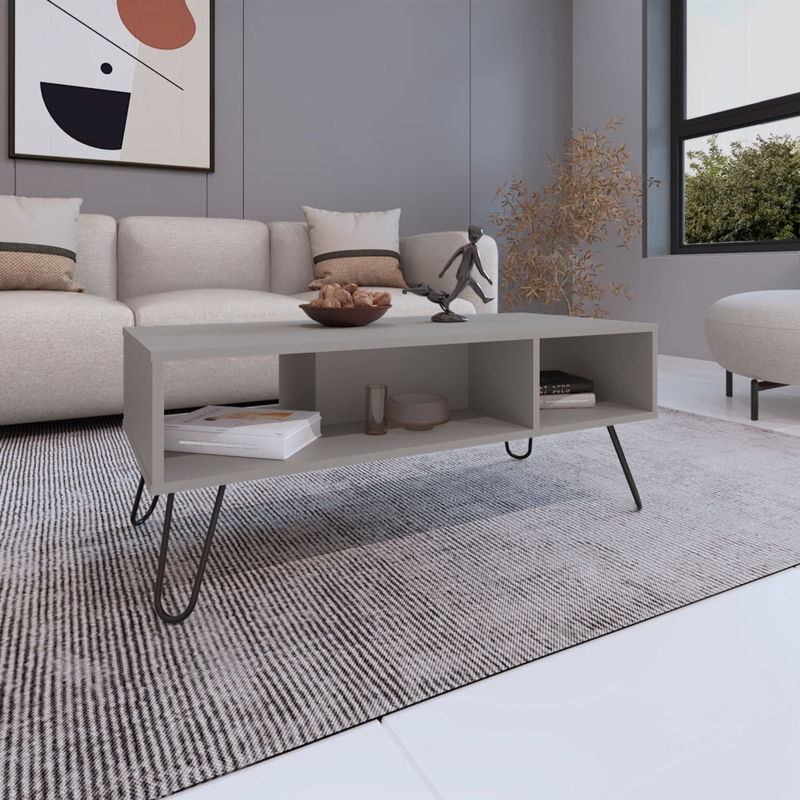 Scandinavian Rectangular Coffee Table with Two-Tier Open Storage Shelves